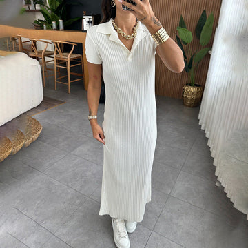 Fashion V-Neck Solid Color Comfortable Short Sleeve Dress For Fall 2024